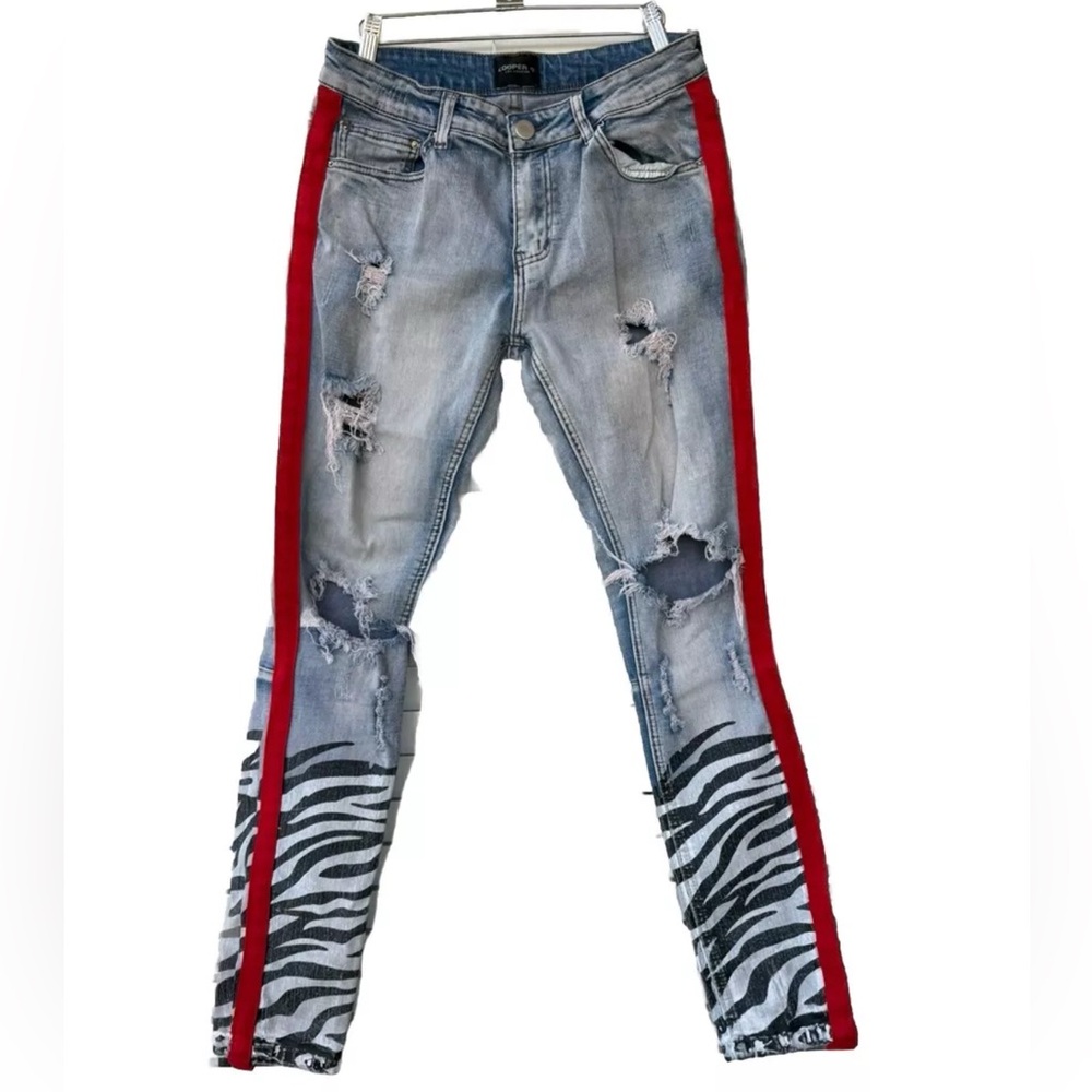 Cooper 9 Jeans Mens Los Angeles Sparta Striped Zebra Distressed Skinny Fit Sz 32